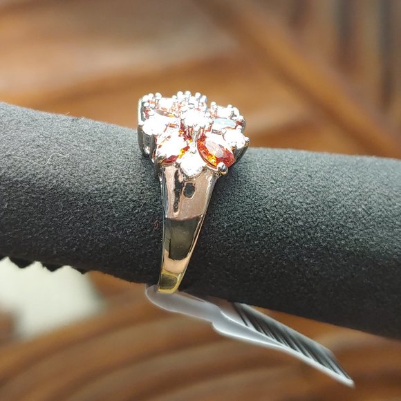 Garnet & White Sapphire Flowers Cocktail Ring - Picture 7 of 16